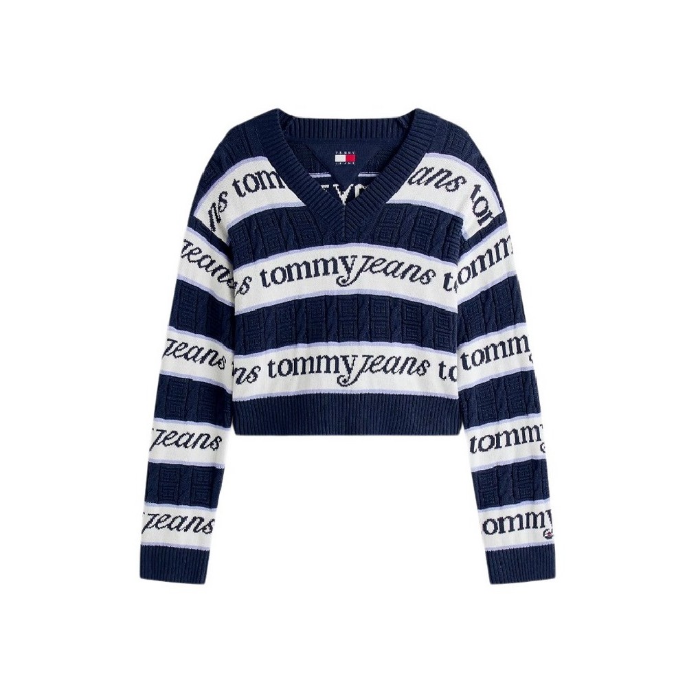 TOMMY JEANS STRIPE LOGO SWEATER EXT ΜΠΛΟΥΖΑ ΠΛΕΚΤΗ ΓΥΝΑΙΚΕΙΑ NAVY
