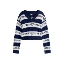 TOMMY JEANS STRIPE LOGO SWEATER EXT ΜΠΛΟΥΖΑ ΠΛΕΚΤΗ ΓΥΝΑΙΚΕΙΑ NAVY