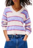TOMMY JEANS STRIPE LOGO SWEATER EXT ΜΠΛΟΥΖΑ ΠΛΕΚΤΗ ΓΥΝΑΙΚΕΙΑ OFF WHITE