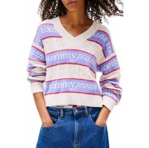 TOMMY JEANS STRIPE LOGO SWEATER EXT ΜΠΛΟΥΖΑ ΠΛΕΚΤΗ ΓΥΝΑΙΚΕΙΑ OFF WHITE
