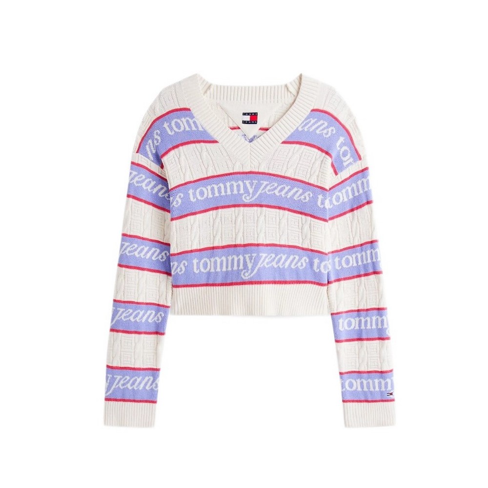 TOMMY JEANS STRIPE LOGO SWEATER EXT ΜΠΛΟΥΖΑ ΠΛΕΚΤΗ ΓΥΝΑΙΚΕΙΑ OFF WHITE