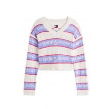 TOMMY JEANS STRIPE LOGO SWEATER EXT ΜΠΛΟΥΖΑ ΠΛΕΚΤΗ ΓΥΝΑΙΚΕΙΑ OFF WHITE