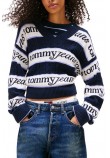 TOMMY JEANS STRIPE LOGO SWEATER EXT ΜΠΛΟΥΖΑ ΠΛΕΚΤΗ ΓΥΝΑΙΚΕΙΑ NAVY