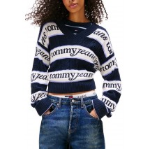 TOMMY JEANS STRIPE LOGO SWEATER EXT ΜΠΛΟΥΖΑ ΠΛΕΚΤΗ ΓΥΝΑΙΚΕΙΑ NAVY
