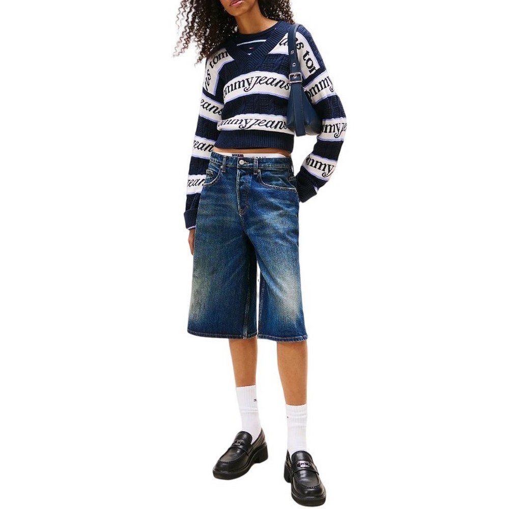 TOMMY JEANS STRIPE LOGO SWEATER EXT ΜΠΛΟΥΖΑ ΠΛΕΚΤΗ ΓΥΝΑΙΚΕΙΑ NAVY