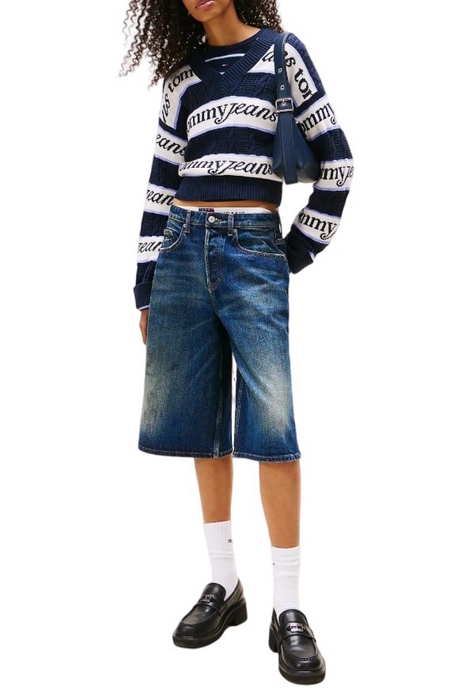 TOMMY JEANS STRIPE LOGO SWEATER EXT ΜΠΛΟΥΖΑ ΠΛΕΚΤΗ ΓΥΝΑΙΚΕΙΑ NAVY