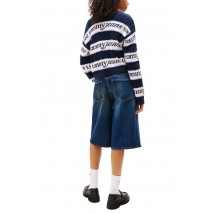 TOMMY JEANS STRIPE LOGO SWEATER EXT ΜΠΛΟΥΖΑ ΠΛΕΚΤΗ ΓΥΝΑΙΚΕΙΑ NAVY