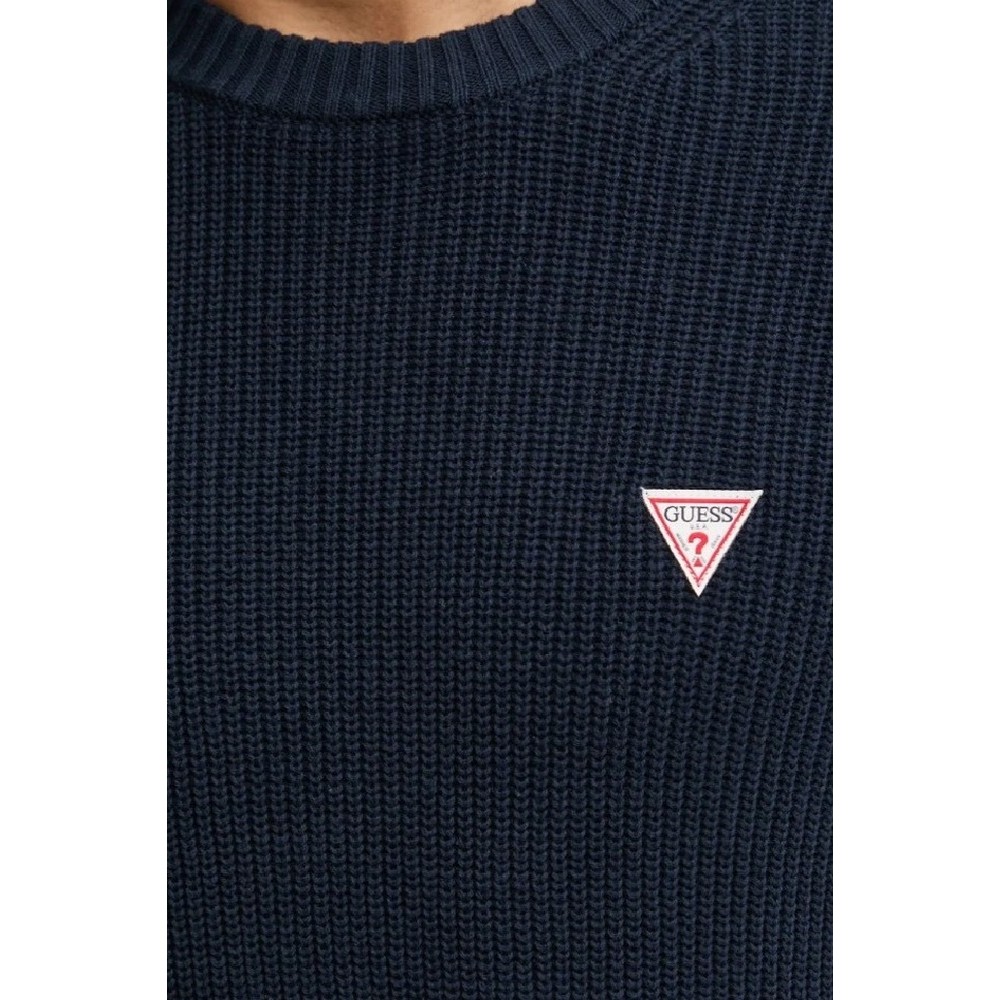 GUESS JEANS LS CN MINI TRIANGLE SWTR ΜΠΛΟΥΖΑ ΠΛΕΚΤΗ ΑΝΔΡΙΚΗ NAVY
