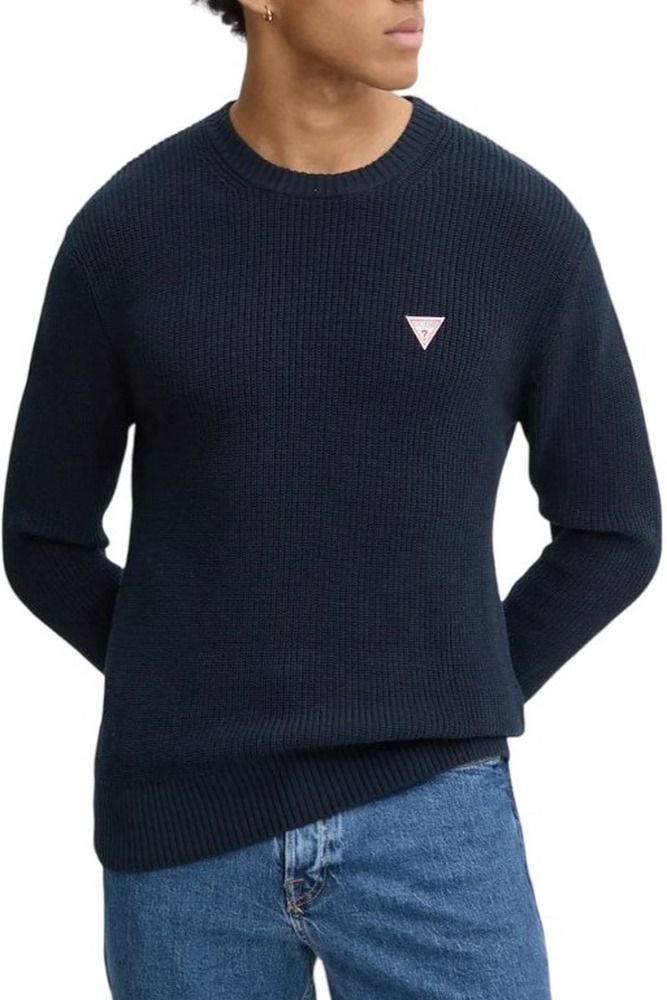 GUESS JEANS LS CN MINI TRIANGLE SWTR ΜΠΛΟΥΖΑ ΠΛΕΚΤΗ ΑΝΔΡΙΚΗ NAVY