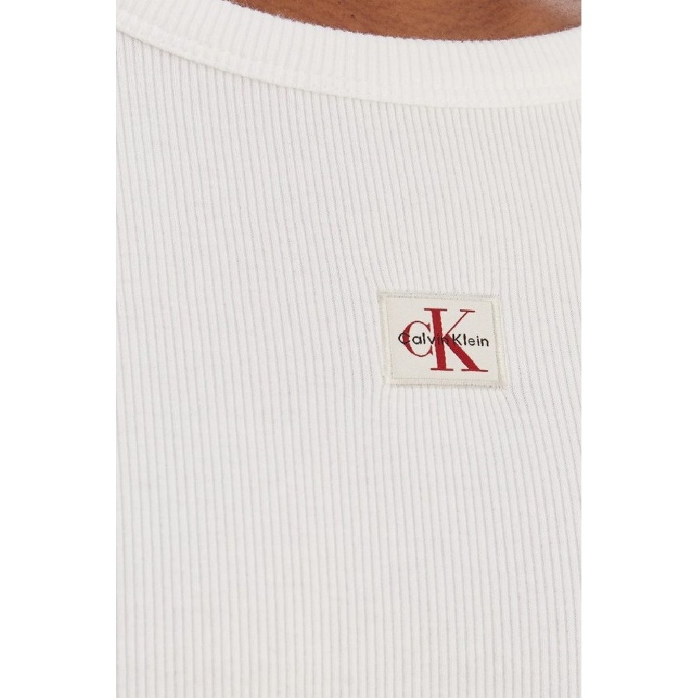 CALVIN KLEIN JEANS LS WOVEN LABEL 2X2 RIB CREW TOP ΜΠΛΟΥΖΑ ΓΥΝΑΙΚΕΙΑ WHITE