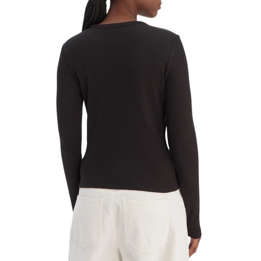 CALVIN KLEIN JEANS LS WOVEN LABEL 2X2 RIB CREW TOP ΜΠΛΟΥΖΑ ΓΥΝΑΙΚΕΙΑ BLACK