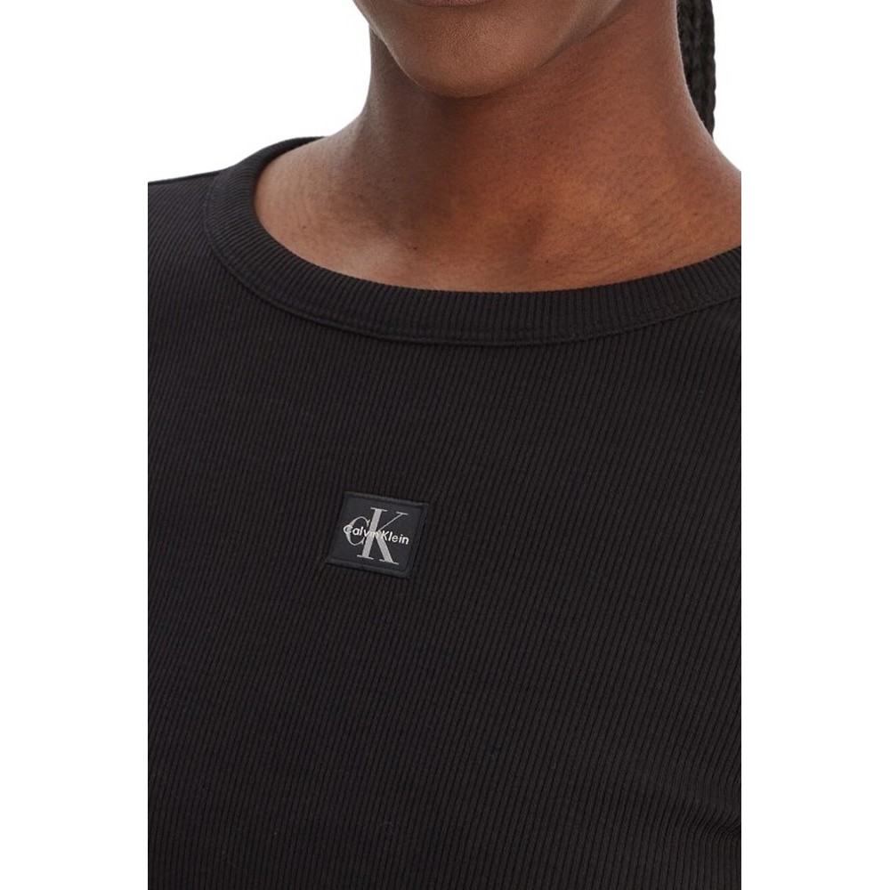 CALVIN KLEIN JEANS LS WOVEN LABEL 2X2 RIB CREW TOP ΜΠΛΟΥΖΑ ΓΥΝΑΙΚΕΙΑ BLACK