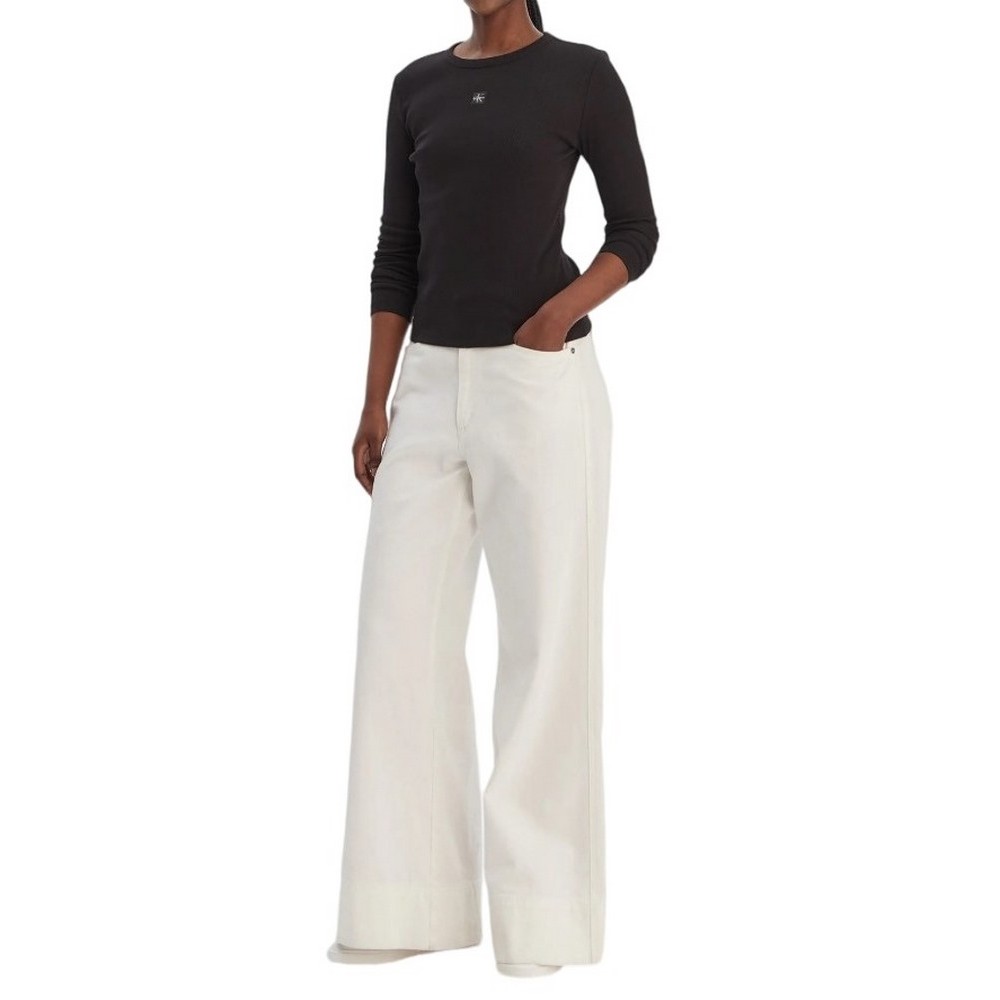 CALVIN KLEIN JEANS LS WOVEN LABEL 2X2 RIB CREW TOP ΜΠΛΟΥΖΑ ΓΥΝΑΙΚΕΙΑ BLACK