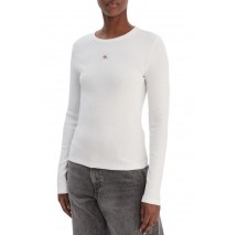 CALVIN KLEIN JEANS LS WOVEN LABEL 2X2 RIB CREW TOP ΜΠΛΟΥΖΑ ΓΥΝΑΙΚΕΙΑ WHITE