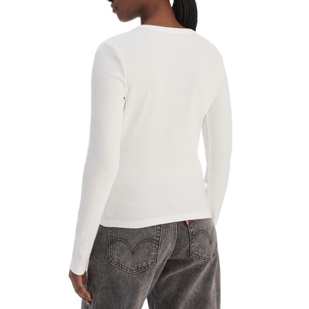 CALVIN KLEIN JEANS LS WOVEN LABEL 2X2 RIB CREW TOP ΜΠΛΟΥΖΑ ΓΥΝΑΙΚΕΙΑ WHITE