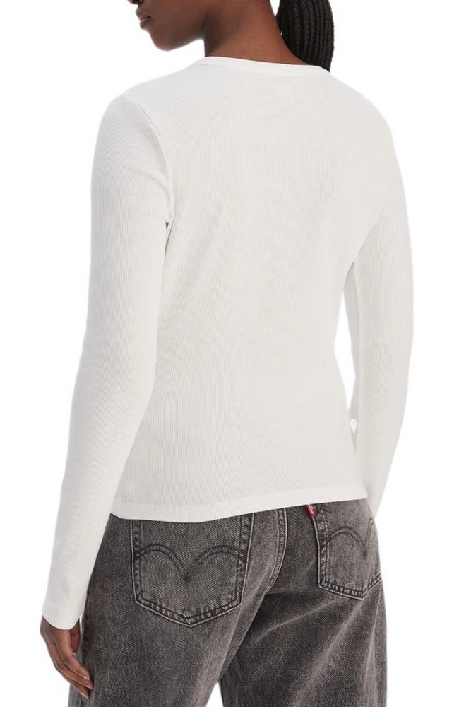 CALVIN KLEIN JEANS LS WOVEN LABEL 2X2 RIB CREW TOP ΜΠΛΟΥΖΑ ΓΥΝΑΙΚΕΙΑ WHITE