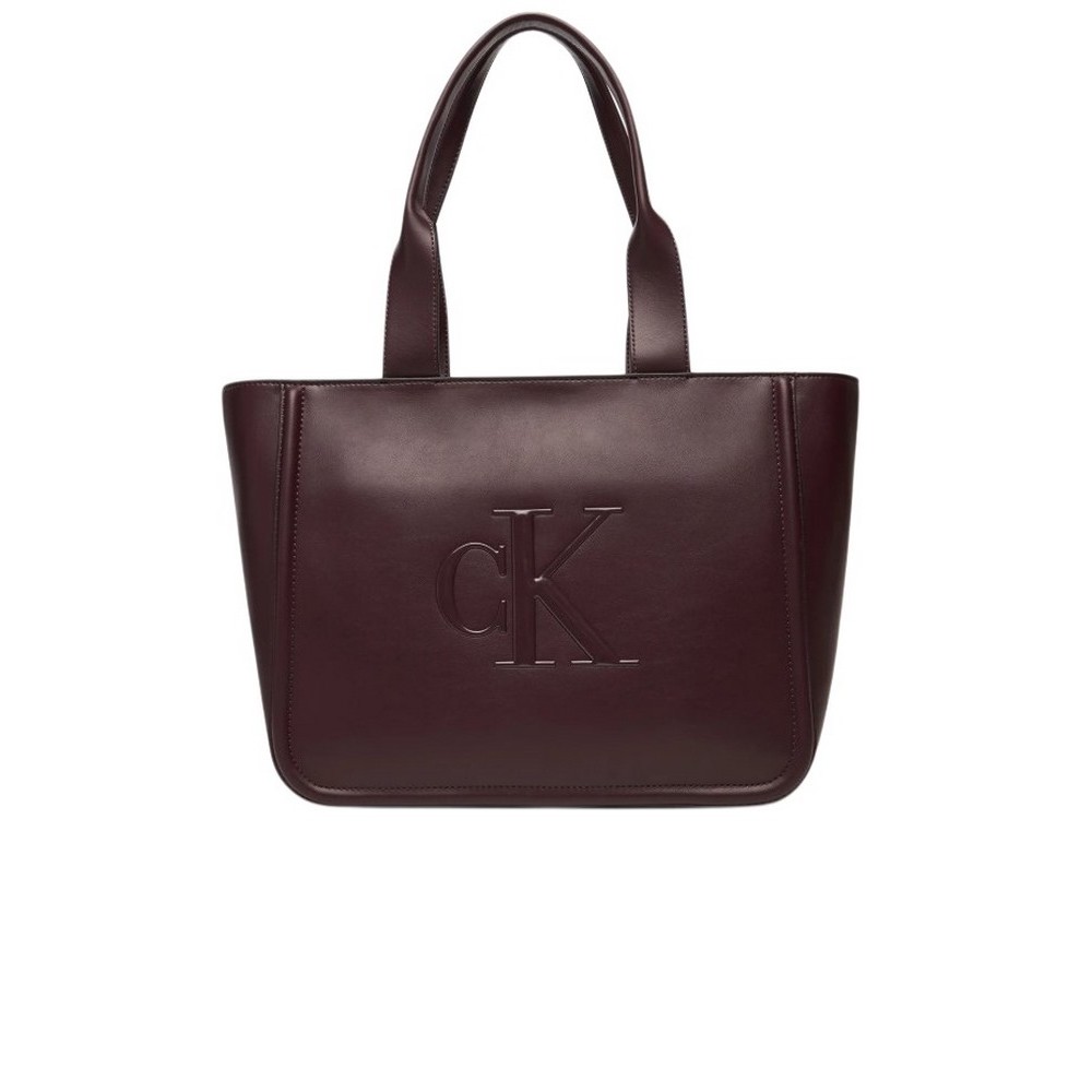 CALVIN KLEIN RAISED CK MEDIUM TOTE ΤΣΑΝΤΑ ΓΥΝΑΙΚΕΙΑ BORDEAUX