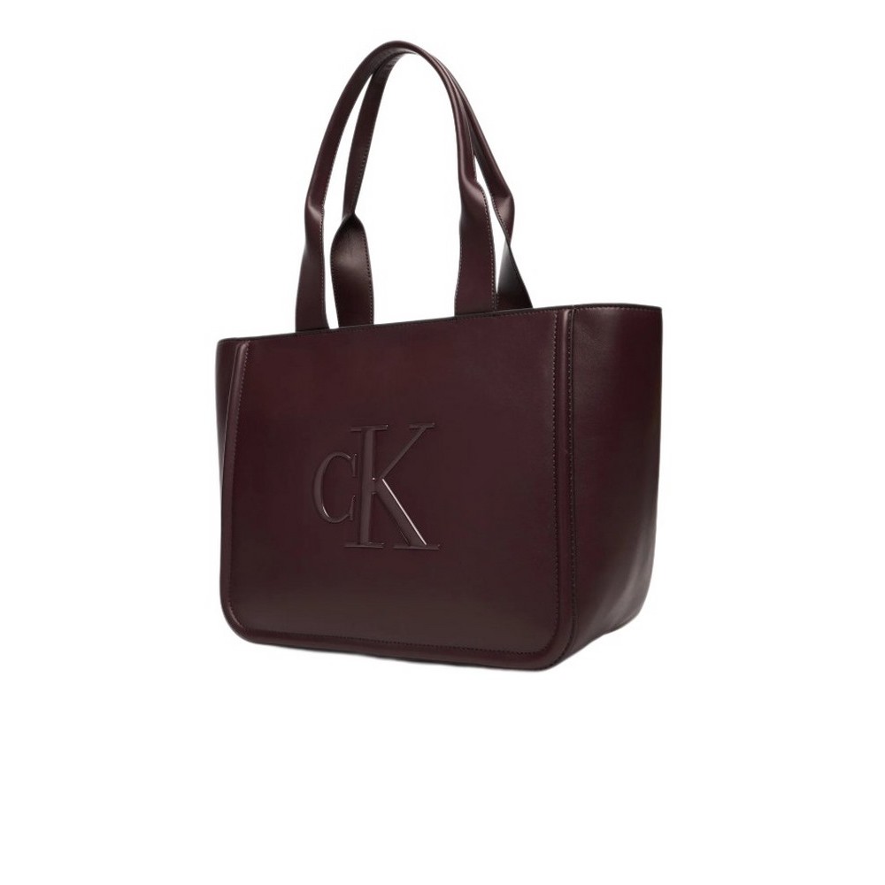 CALVIN KLEIN RAISED CK MEDIUM TOTE ΤΣΑΝΤΑ ΓΥΝΑΙΚΕΙΑ BORDEAUX