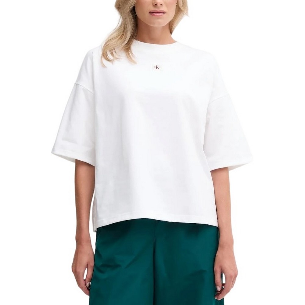 CALVIN KLEIN JEANS SS WOVEN LABEL OVERSIZED TEE T-SHIRT ΜΠΛΟΥΖΑ ΓΥΝΑΙΚΕΙΑ WHITE