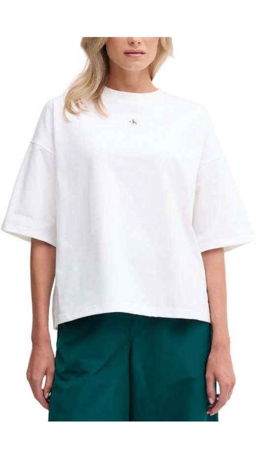 CALVIN KLEIN JEANS SS WOVEN LABEL OVERSIZED TEE T-SHIRT ΜΠΛΟΥΖΑ ΓΥΝΑΙΚΕΙΑ WHITE