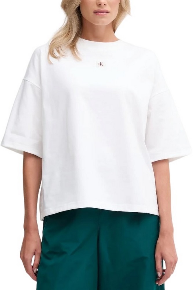 CALVIN KLEIN JEANS SS WOVEN LABEL OVERSIZED TEE T-SHIRT ΜΠΛΟΥΖΑ ΓΥΝΑΙΚΕΙΑ WHITE