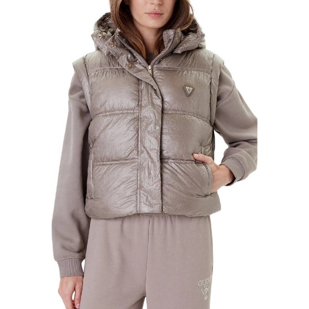 GUESS ERNESTINE CROP PADDED VEST ΜΠΟΥΦΑΝ ΓΥΝΑΙΚΕΙΟ TAUPE