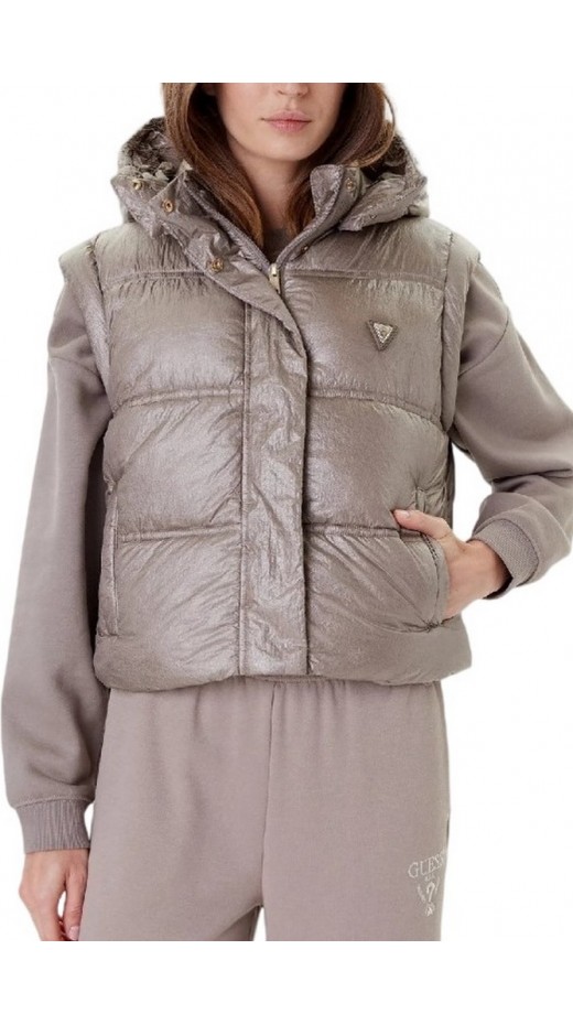GUESS ERNESTINE CROP PADDED VEST ΜΠΟΥΦΑΝ ΓΥΝΑΙΚΕΙΟ TAUPE