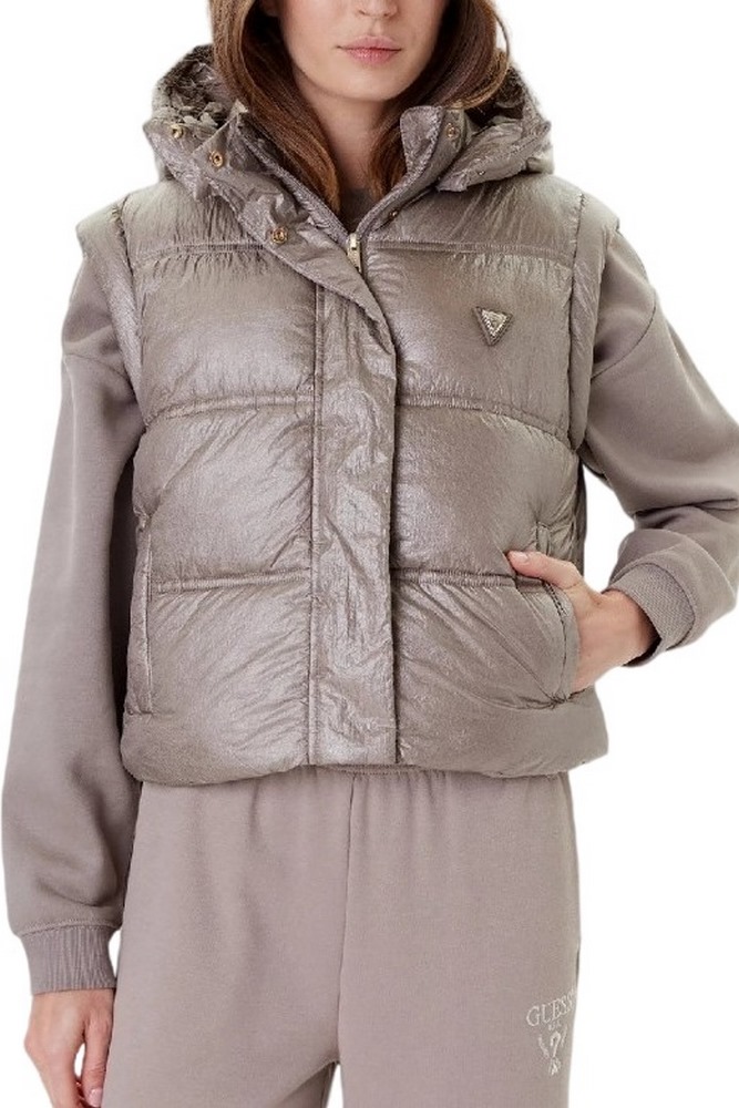 GUESS ERNESTINE CROP PADDED VEST ΜΠΟΥΦΑΝ ΓΥΝΑΙΚΕΙΟ TAUPE