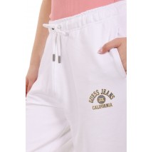 GUESS JEANS PANTS ICONIC FLEECE ΠΑΝΤΕΛΟΝΙ ΦΟΡΜΑ ΓΥΝΑΙΚΕΙΟ WHITE