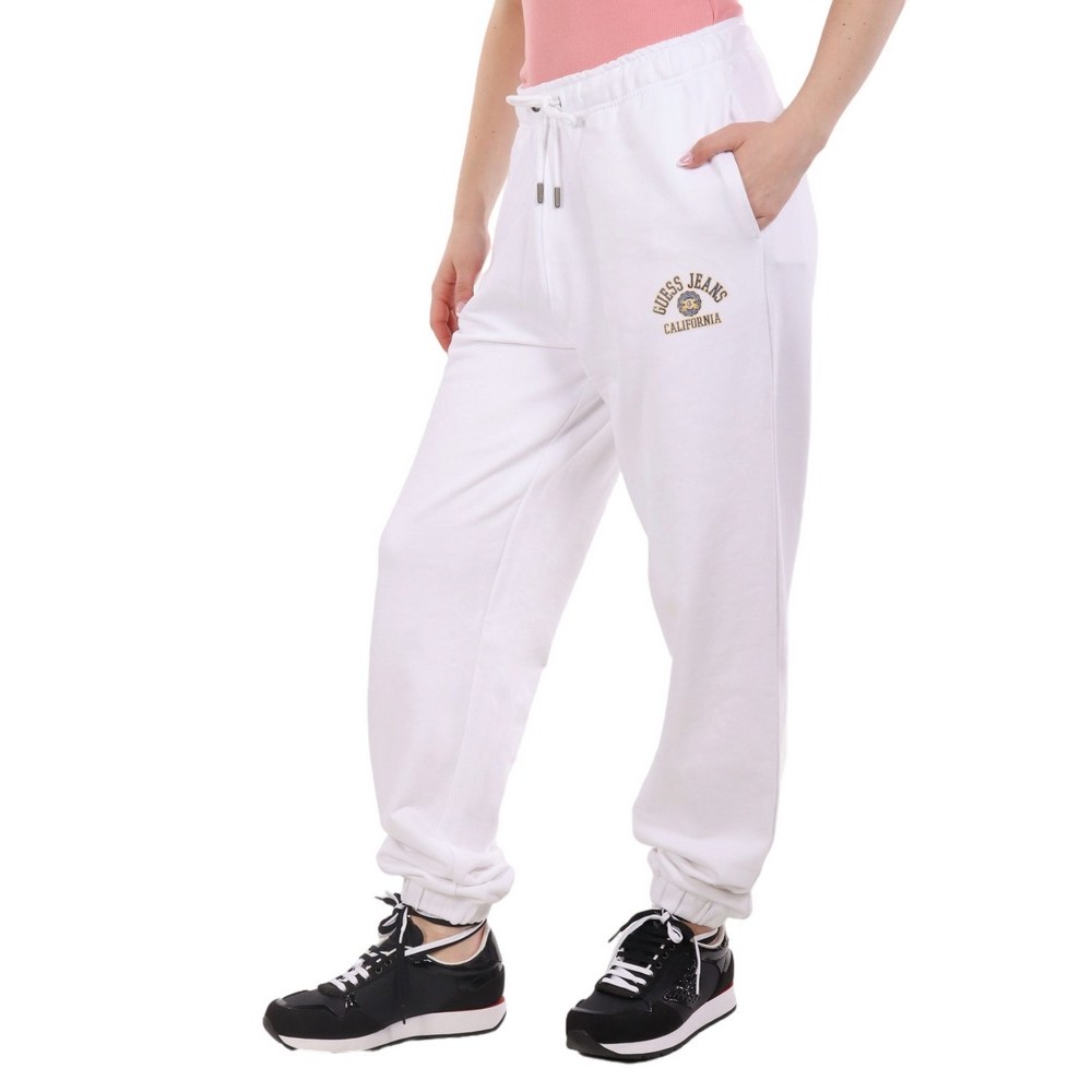 GUESS JEANS PANTS ICONIC FLEECE ΠΑΝΤΕΛΟΝΙ ΦΟΡΜΑ ΓΥΝΑΙΚΕΙΟ WHITE