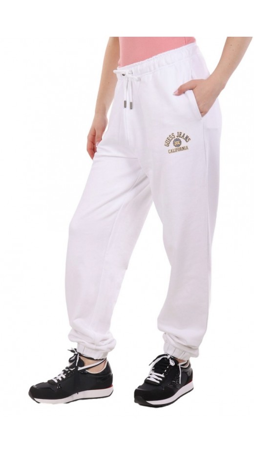 GUESS JEANS PANTS ICONIC FLEECE ΠΑΝΤΕΛΟΝΙ ΦΟΡΜΑ ΓΥΝΑΙΚΕΙΟ WHITE