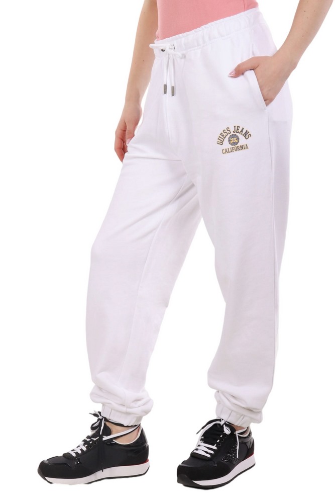 GUESS JEANS PANTS ICONIC FLEECE ΠΑΝΤΕΛΟΝΙ ΦΟΡΜΑ ΓΥΝΑΙΚΕΙΟ WHITE