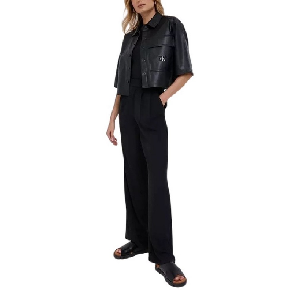 CALVIN KLEIN BOXY FAUX LEATHER OVERSHIRT ΠΟΥΚΑΜΙΣΟ ΓΥΝΑΙΚΕΙΟ BLACK