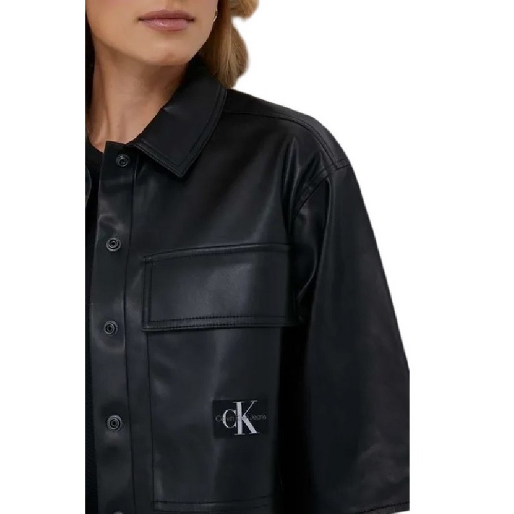 CALVIN KLEIN BOXY FAUX LEATHER OVERSHIRT ΠΟΥΚΑΜΙΣΟ ΓΥΝΑΙΚΕΙΟ BLACK