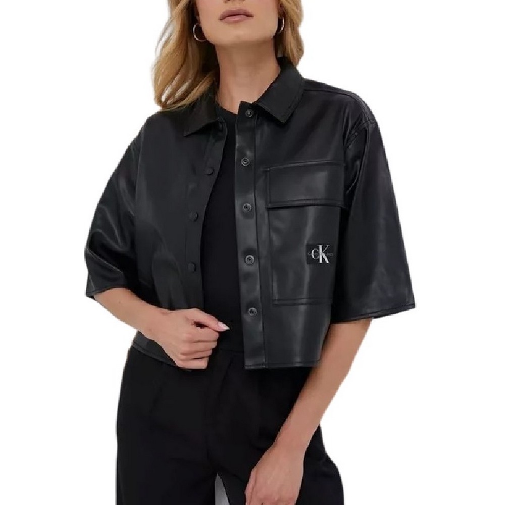 CALVIN KLEIN BOXY FAUX LEATHER OVERSHIRT ΠΟΥΚΑΜΙΣΟ ΓΥΝΑΙΚΕΙΟ BLACK