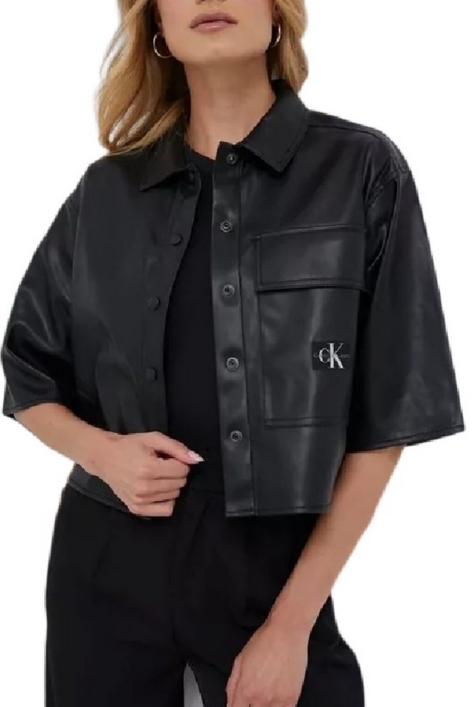 CALVIN KLEIN BOXY FAUX LEATHER OVERSHIRT ΠΟΥΚΑΜΙΣΟ ΓΥΝΑΙΚΕΙΟ BLACK