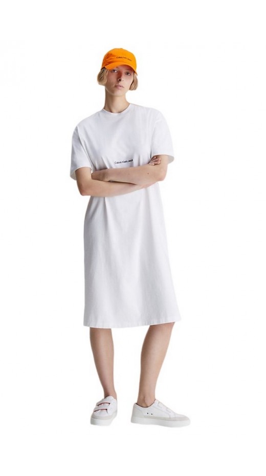 CALVIN KLEIN JEANS INSTITUTIONAL LONG T-SHIRT DRESS ΦΟΡΕΜΑ ΓΥΝΑΙΚΕΙΟ WHITE