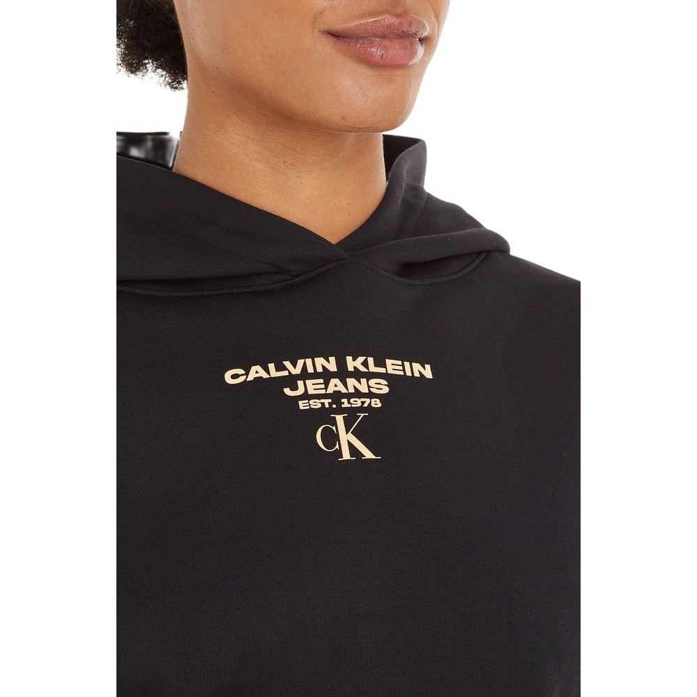 CALVIN KLEIN JEANS GATHERED HEM CROPPED HOODIE ΜΠΛΟΥΖΑ ΦΟΥΤΕΡ ΓΥΝΑΙΚΕΙΑ BLACK