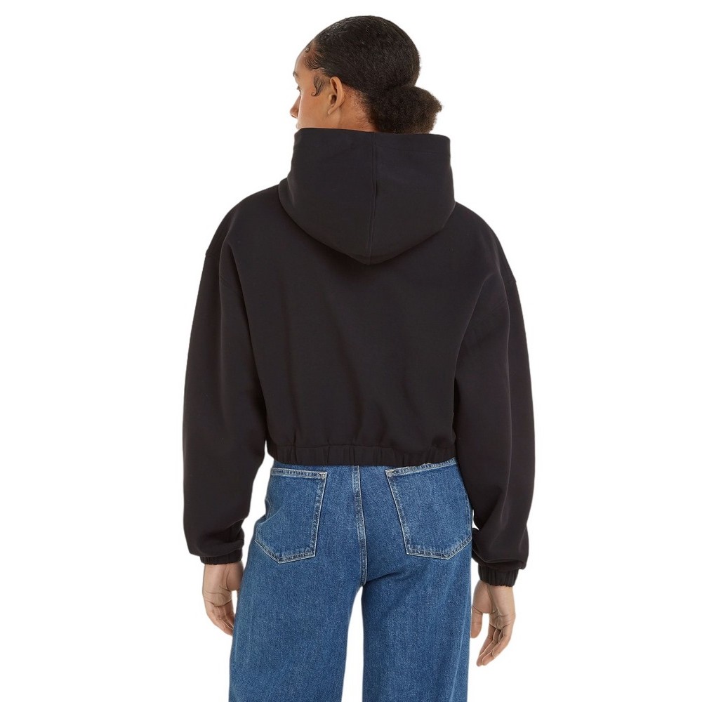 CALVIN KLEIN JEANS GATHERED HEM CROPPED HOODIE ΜΠΛΟΥΖΑ ΦΟΥΤΕΡ ΓΥΝΑΙΚΕΙΑ BLACK