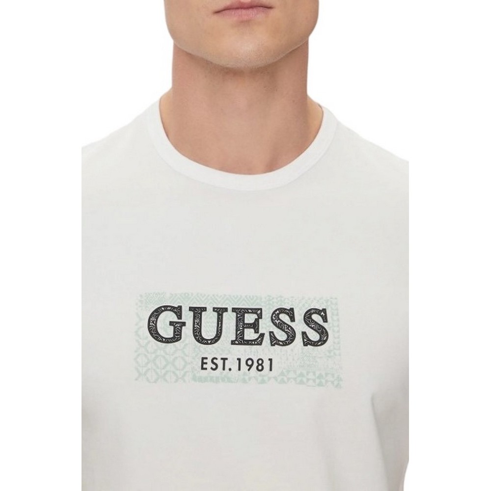 GUESS CN GUESS BOX TEE T-SHIRT ΜΠΛΟΥΖΑ ΑΝΔΡΙΚΗ WHITE