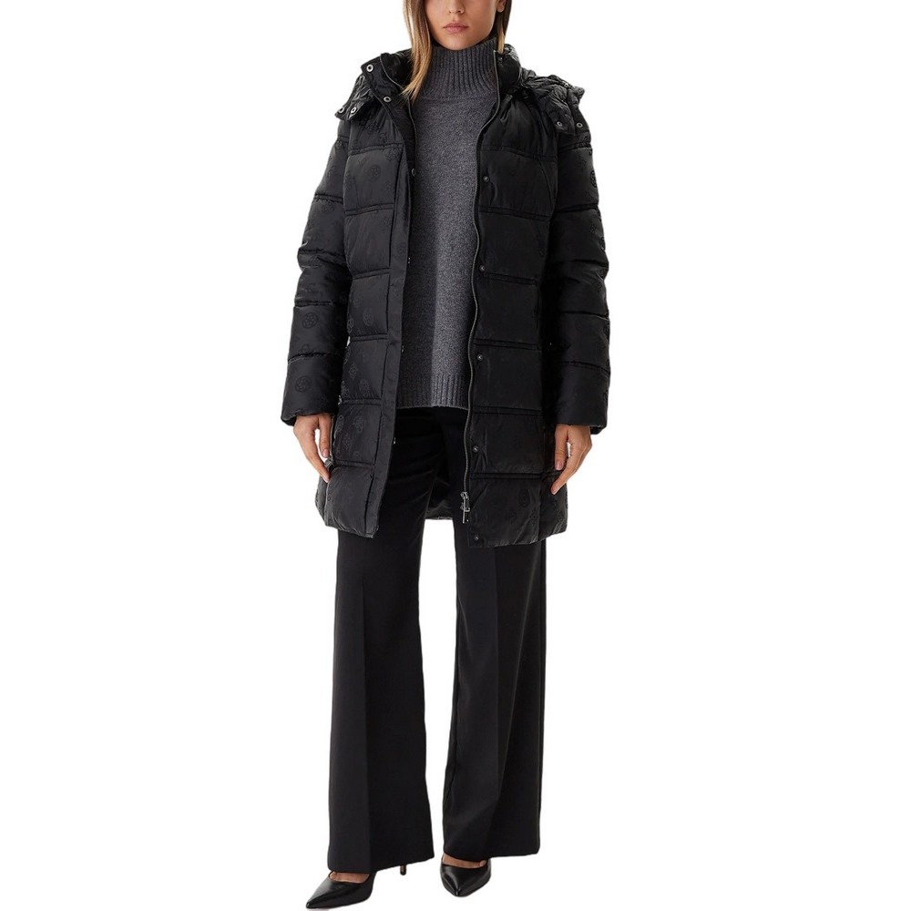 GUESS IMMA LOGO MIDI PUFFER ΜΠΟΥΦΑΝ ΓΥΝΑΙΚΕΙΟ BLACK