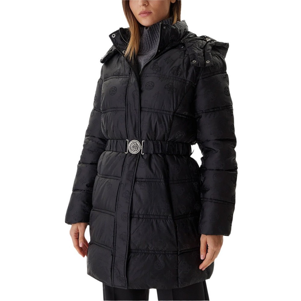 GUESS IMMA LOGO MIDI PUFFER ΜΠΟΥΦΑΝ ΓΥΝΑΙΚΕΙΟ BLACK