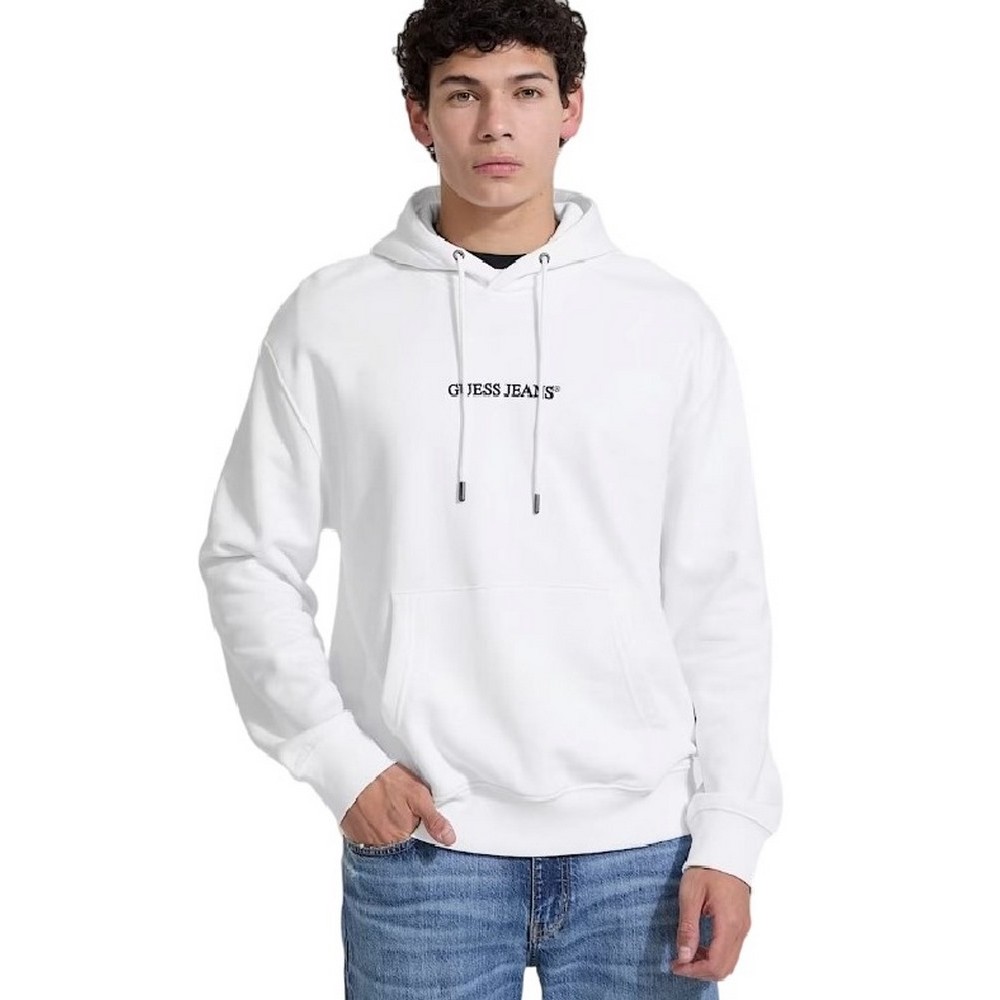 GUESS JEANS LS HOODED REG EMBRO SWEAT ΦΟΥΤΕΡ ΜΠΛΟΥΖΑ ΑΝΔΡΙΚΗ WHITE
