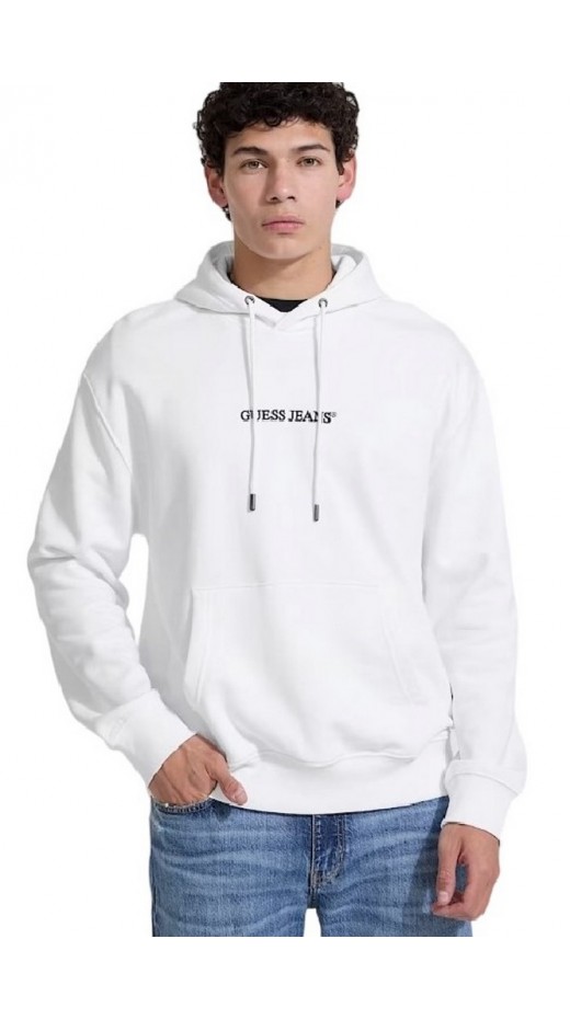 GUESS JEANS LS HOODED REG EMBRO SWEAT ΦΟΥΤΕΡ ΜΠΛΟΥΖΑ ΑΝΔΡΙΚΗ WHITE
