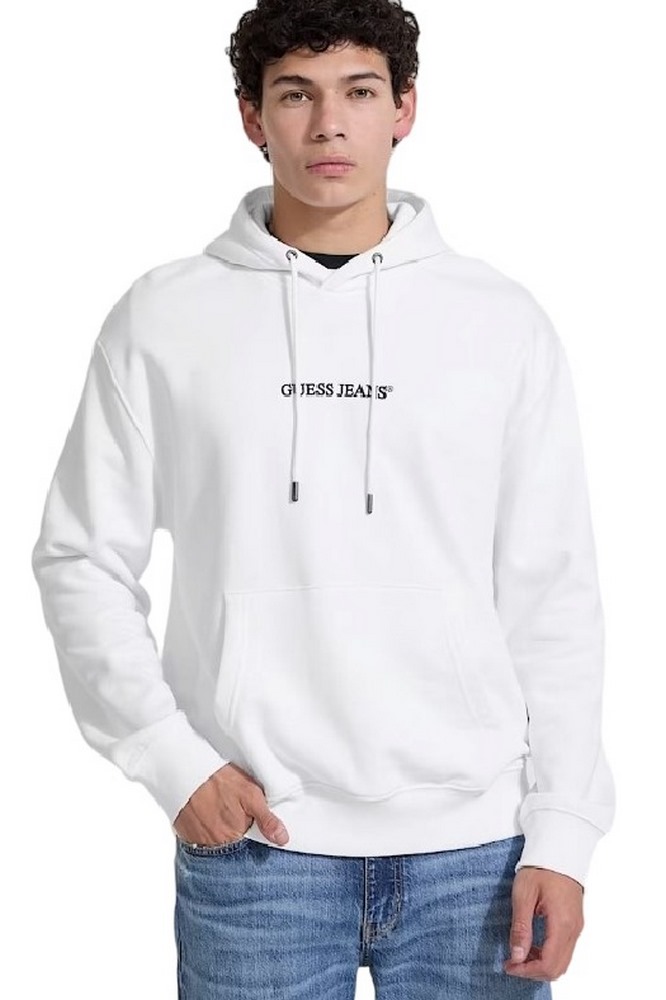 GUESS JEANS LS HOODED REG EMBRO SWEAT ΦΟΥΤΕΡ ΜΠΛΟΥΖΑ ΑΝΔΡΙΚΗ WHITE