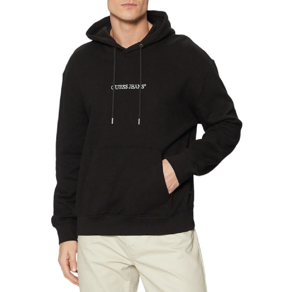 GUESS JEANS LS HOODED REG EMBRO SWEAT ΦΟΥΤΕΡ ΜΠΛΟΥΖΑ ΑΝΔΡΙΚΗ BLACK