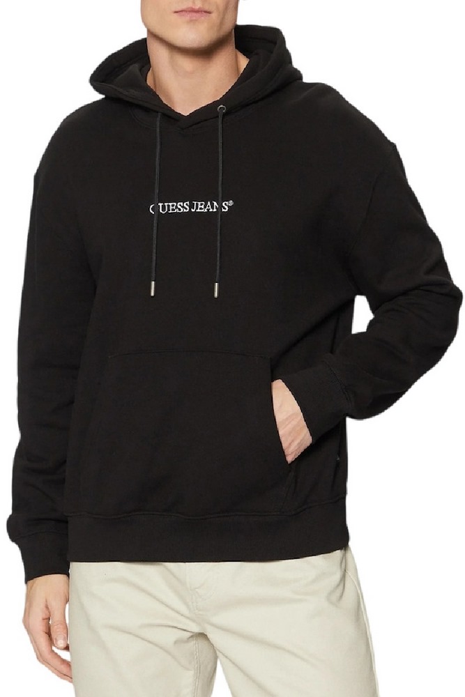 GUESS JEANS LS HOODED REG EMBRO SWEAT ΦΟΥΤΕΡ ΜΠΛΟΥΖΑ ΑΝΔΡΙΚΗ BLACK