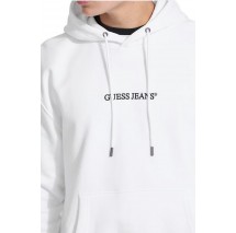 GUESS JEANS LS HOODED REG EMBRO SWEAT ΦΟΥΤΕΡ ΜΠΛΟΥΖΑ ΑΝΔΡΙΚΗ WHITE