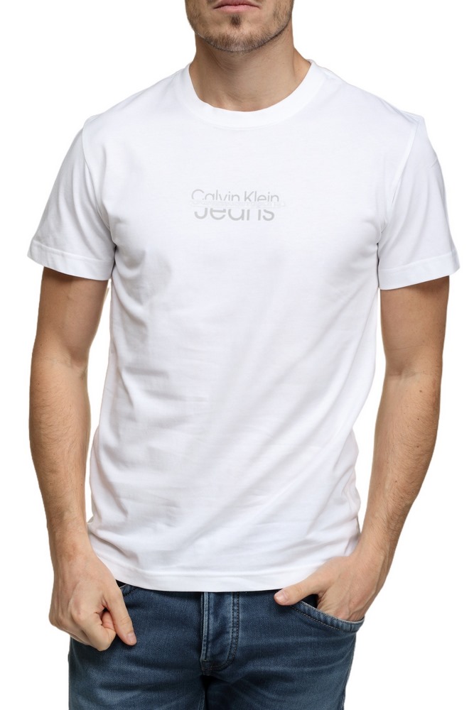 CALVIN KLEIN JEANS SMALL DISRUPTED LACQUER LOGO TEE T-SHIRT ΑΝΔΡΙΚΟ WHITE