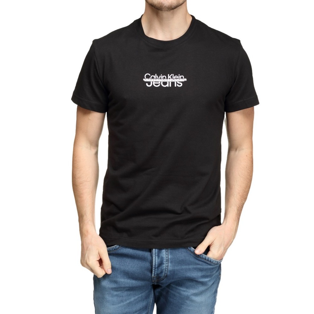 CALVIN KLEIN JEANS SMALL DISRUPTED LACQUER LOGO TEE T-SHIRT ΑΝΔΡΙΚΟ BLACK